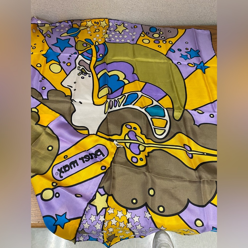 Peter Max silk scarf with signature.
